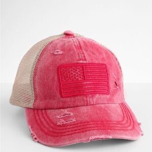 C.C red Distressed high pony tail hat from buckle